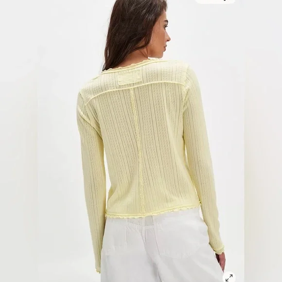 Free People/We the Free Penny Pointelle Cardi in Tender Yellow Size L. NWT Tees - Long Sleeve